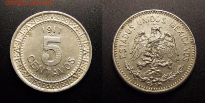 МОНЕТЫ МИРА 10-16 - Мексика – 5 сентаво (1911) никель (XF)