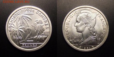 МОНЕТЫ МИРА 10-16 - Коморские острова – 2 франка (1964) алюм. (UNC) №1