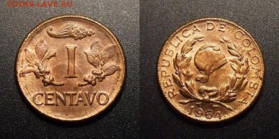 МОНЕТЫ МИРА 10-16 - Колумбия – 1 сентаво (1964) бронза (XF)