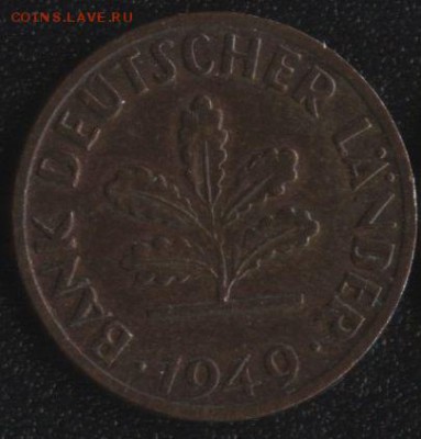 ФРГ 1 пф. 1949F BANK DEUTSCHER LANDER до 22:00мск 16.10.16 - ФРГ 1 пфенниг 1949 -2