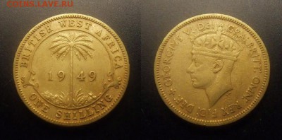 МОНЕТЫ МИРА 10-16 - Брит. Западная Африка – 1 шиллинг (1949) «Георг VI» ник.-латунь