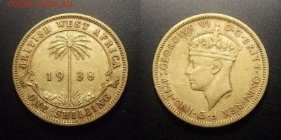 МОНЕТЫ МИРА 10-16 - Брит. Западная Африка – 1 шиллинг (1938) «Георг VI» ник.-латунь