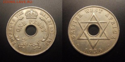 МОНЕТЫ МИРА 10-16 - Брит. Западная Африка – 1 пенни (1936 KN) медь-ник. №1