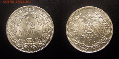 МОНЕТЫ МИРА 10-16 - Германия – 0,5 марки (1916 D) Ag