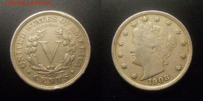 МОНЕТЫ МИРА 10-16 - США – 5 центов (1908) медь-ник.