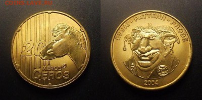 МОНЕТЫ МИРА 10-16 - Исландия – 20 евроцентов (2004) (пробный вариант) «Голова лошади; голова человека-барана»