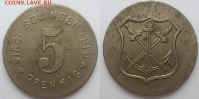 Нотгельды Германии. Обзорная тема. - 5 пф. 1919г. Золинген, латун..JPG
