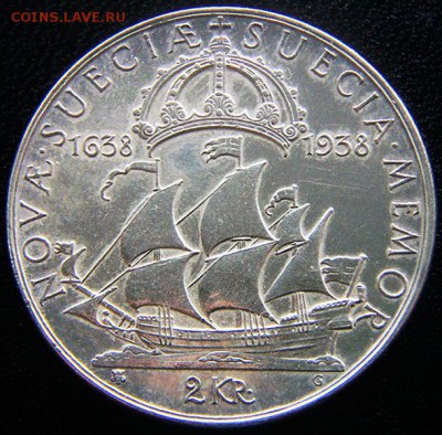 Швеция_памятные 2 кроны 1938. Серебро; до 13.10_22.08мск - 12403