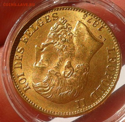 20 франков 1875г Бельгия Леопольд 2 UNC - Фото-0299