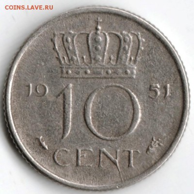 Нидерланды. 10 центов 1951 г. до 24.00 22.10.16 г. - Scan-161014-0034