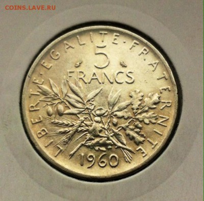 5 франков 1960г. , Франция , Ag835 , до 22.10.16г. - 5фр-1960-5