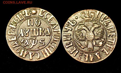 Полушка 1706г Подтверждение подлинности. - Полушка_1706_года_S_Петр_1_медь