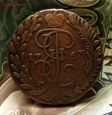 2 копейки 1763 г ММ, перечекан из 4 копеек (короткий) - 1