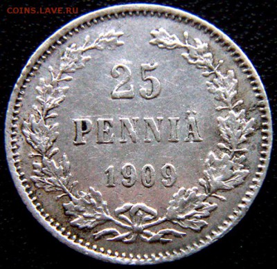 Царская Финляндия_25 пенни 1909. Серебро; до 17.10_22.11мск - 11150