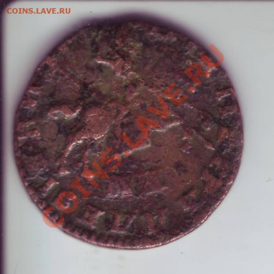 Полтина 1718(?), копейка 1710. - копейка Пётр.JPG