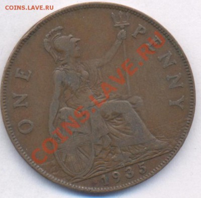 Великобритания 1 пенни.1935 г. До 21.12.10 г.20-00 МСК. - Британия пенни 35