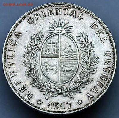 Уругвай_1 песо 1917. Крупное серебро; до 18.10_22.23мс - 12679