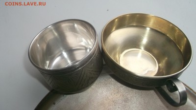 Мельхиор: 3 чашки,рюмки,поднос. серебрение,золочение. - DSCF3496.JPG