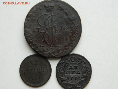 Денга 1731г пятак 1770г копейка 1866г - DSCN5169.JPG