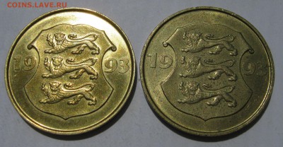 ЭСТОНИЯ 2 по 5 крон 1993 (Косуля) с М и без М - РЕДКАЯ.28.10 - 018.JPG