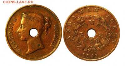 Острова: монеты, токены, жетоны, медали.. Названия и фото. - Andaman Island, Copper 1 Rupee, Token copy