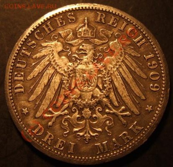 3 Дойч марки 1909г. Оценка. - КМ3