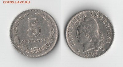 Аргентинские монеты 1896-1920 гг. - 5сент1909
