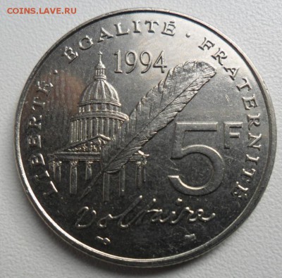 Монета 5 франков 1994 год Вольтер - SAM_6134.JPG
