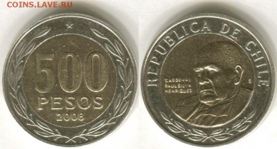 биметалл! Чили 500 песо 2008 - 37869226