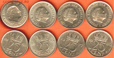 Нидерланды- 25 центов -4 шт, до 21.00 мск 03.11.2016 - Нидерланды- 25 центов -4 шт 1951-1980