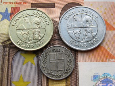 ИСЛАНДИЯ 25 аурар 1946 + 50, 5 крон 1992(КРАБ,РЫБА). 03.11. - 084.JPG