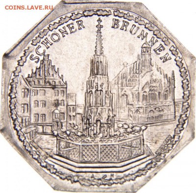 Нюрнберг 20 пфенингов Schoner Brunnen 1921 до 7.11 в 22.10 - Нюрнберг 20 пф. Schoner Brunnen 1921 3