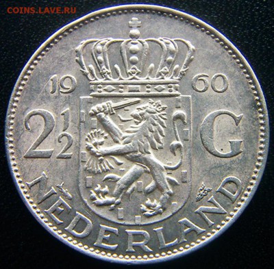 Нидерланды_2,5 гульдена 1960. Отличное серебро; 03.11_22.13м - 12350