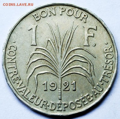 Французская Гваделупа_1 франк 1921; до 05.11_22.30мск - 12673