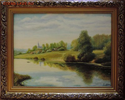 КАРТИНА холст,масло "Старое село на берегу реки" - DSCN4108