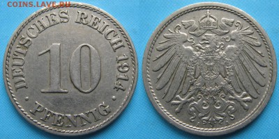 Германия 10 пфеннигов 1914 A: до 14-11-16 в 22:00 - Германия 10 пфеннигов 1914 A    168-ас18-5407