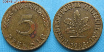 ФРГ 5 пфеннигов 1968 G: до 14-11-16 в 22:00 - ФРГ 5 пфеннигов 1968 G    167-ас16-5363