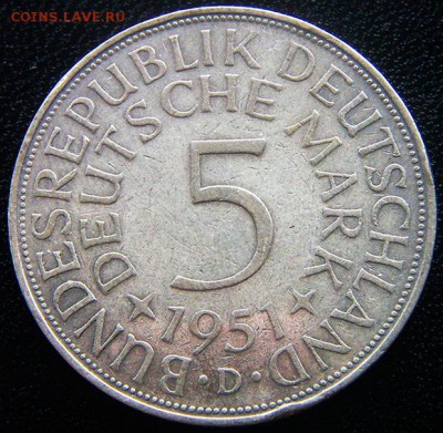 ФРГ_5 марок 1951(D). Серебро; до 08.11_22.23мск - 12479