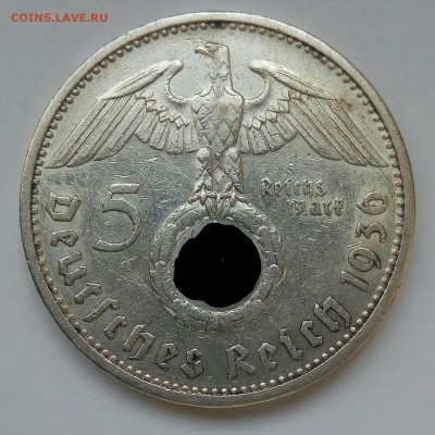5 марок 1936, Гинденбург,свастика,двор G,короткий,до 11.11 - IMG_20161108_100906