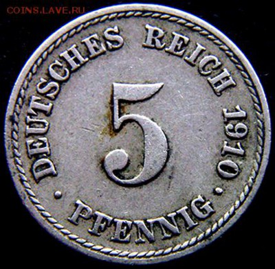 Германская Империя_5 пфеннигов 1910(F); до 12.11_22.46мск - 10918