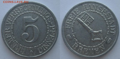 Нотгельды Германии. Обзорная тема. - 5 пф. без даты, Бремен
