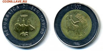 биметалл! Сан Марино 500 лир 1986 Эволюция технологий - 4fc7caf3328be