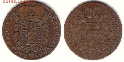 Монеты Швейцарских кантонов. - Швейцария Невшатель 1 батцен 1808 KM-69