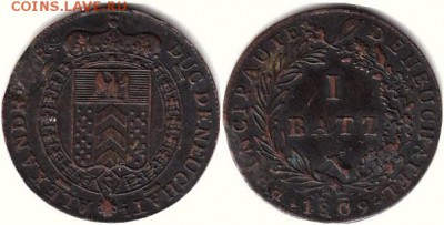 Монеты Швейцарских кантонов. - Швейцария Невшатель 1 батцен 1809 KM-65