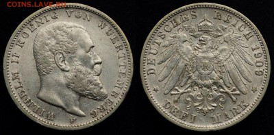 2, 3 и 5 марок Германия Империя - Вюртемберг_3марки1909