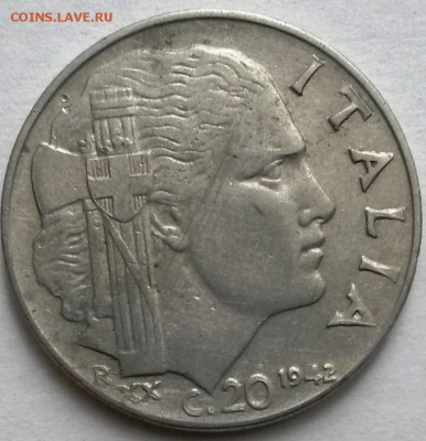 Италия  20 сантимов 1942г.  Окон 24.11.16 в 23.00мск - 2