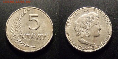 МОНЕТЫ МИРА 11-16 - Перу – 5 сентаво (1919) медь-ник.
