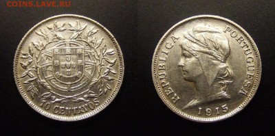 МОНЕТЫ МИРА 11-16 - Португалия – 10 сентаво (1915) (Ag) (XF) №1