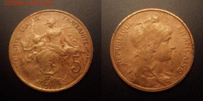 МОНЕТЫ МИРА 11-16 - Франция – 5 сантимов (1916) бронза