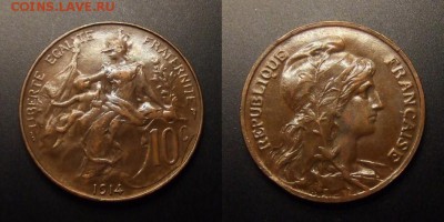 МОНЕТЫ МИРА 11-16 - Франция – 10 сантимов (1914) бронза
